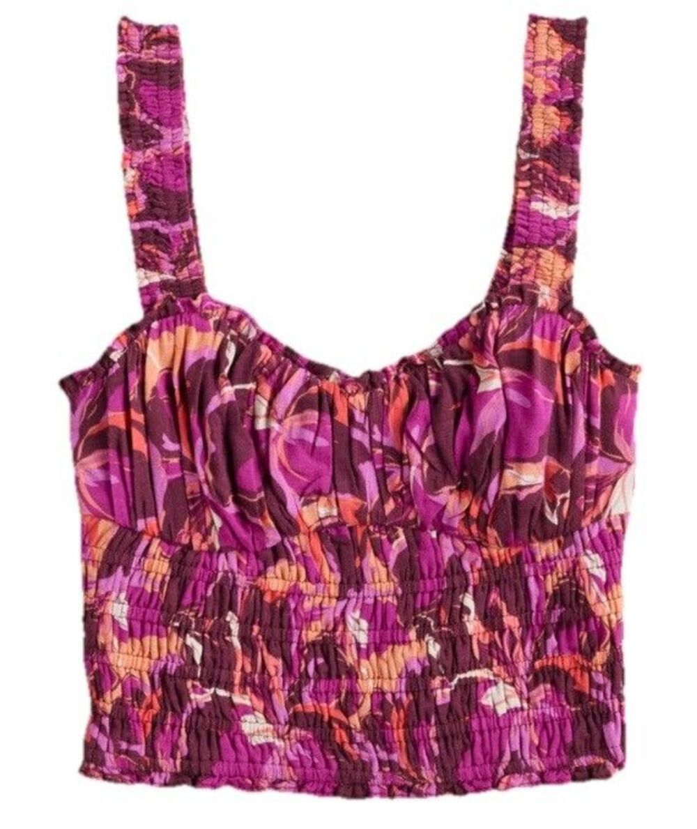 SO Junior Smocked Crop Top Purple Pink Orange Elastic Back Front Small New